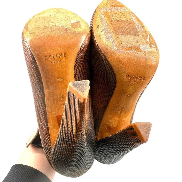 CELINE LIZARD ANKLE STRAP PUMPS EMBOSSED LEATHER SHOES Phoebe Philo SZ 38EU/ 8US - Picture 8 of 10
